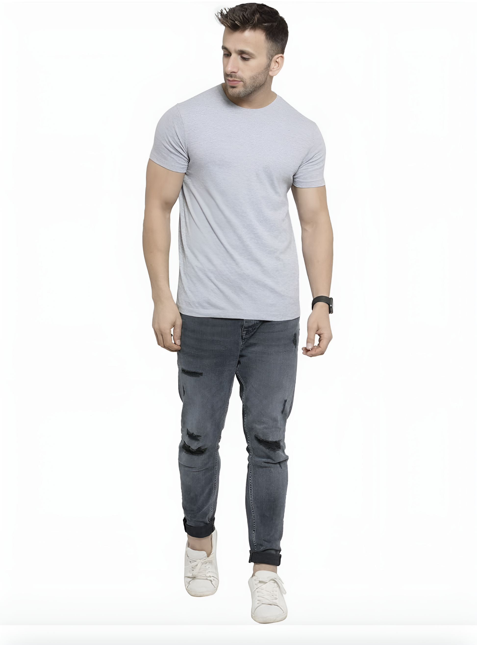 Men’s Light Grey Slim Fit Crew Neck T-Shirt – Casual Comfort Essential