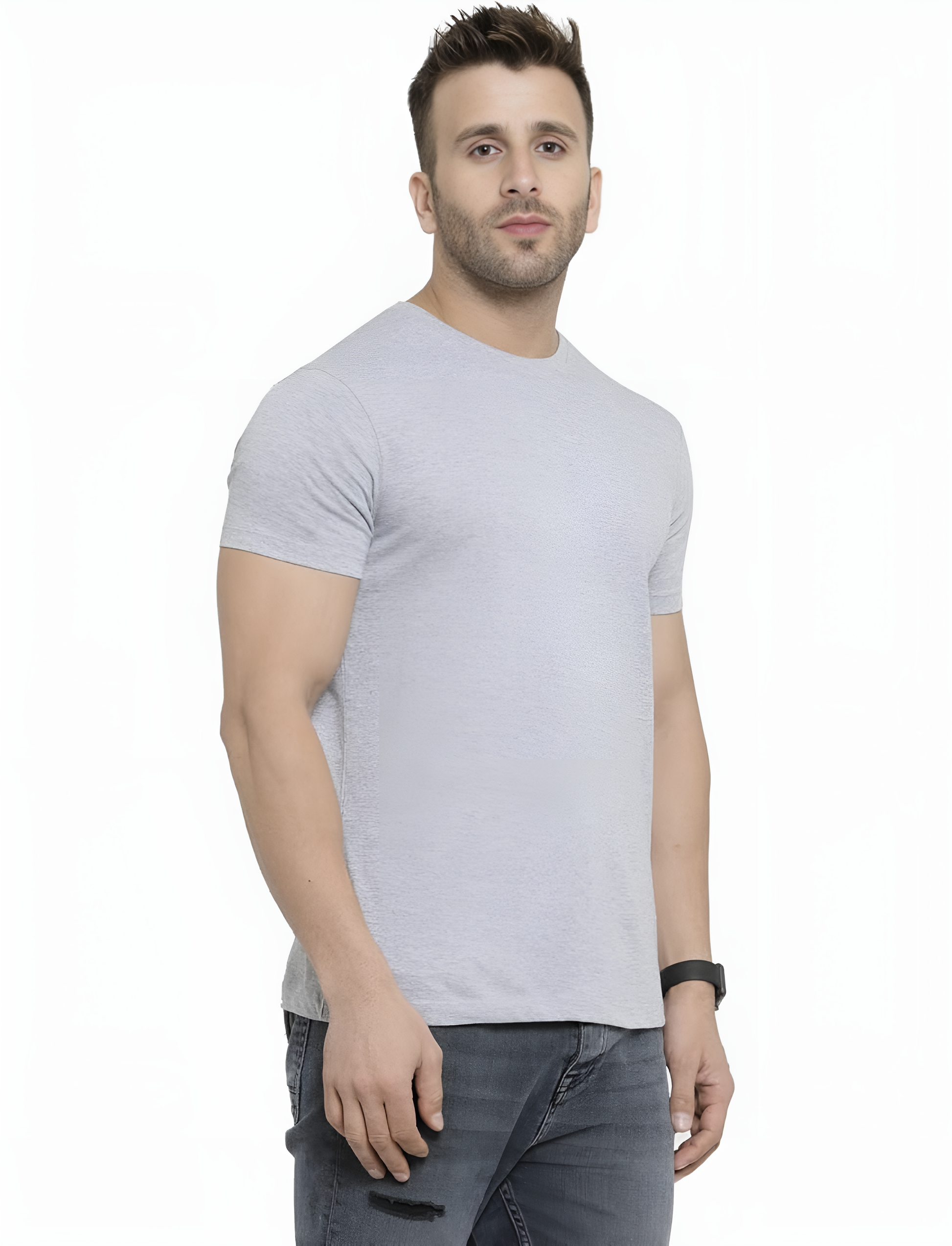 Men’s Light Grey Slim Fit Crew Neck T-Shirt – Casual Comfort Essential