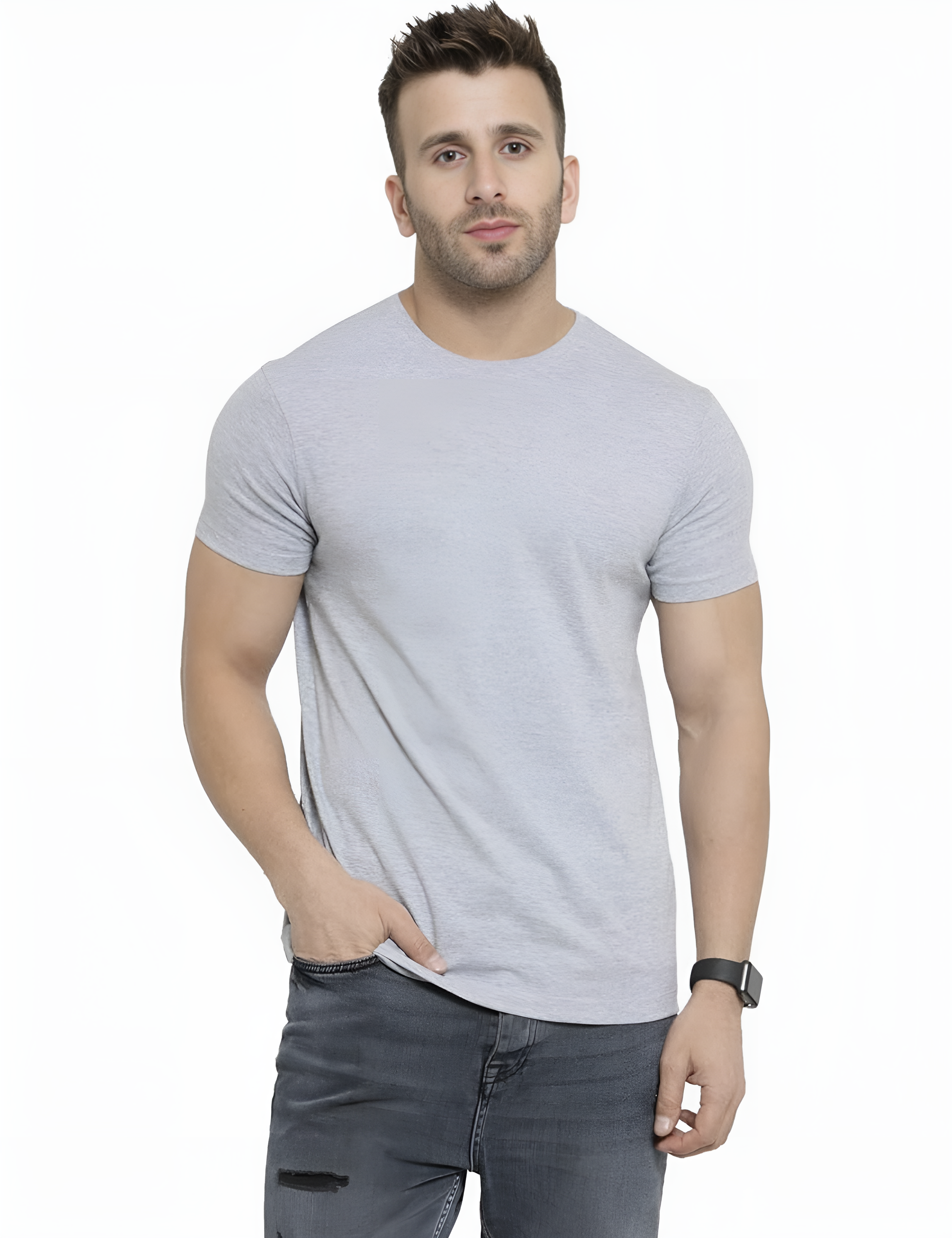 Men’s Light Grey Slim Fit Crew Neck T-Shirt – Casual Comfort Essential
