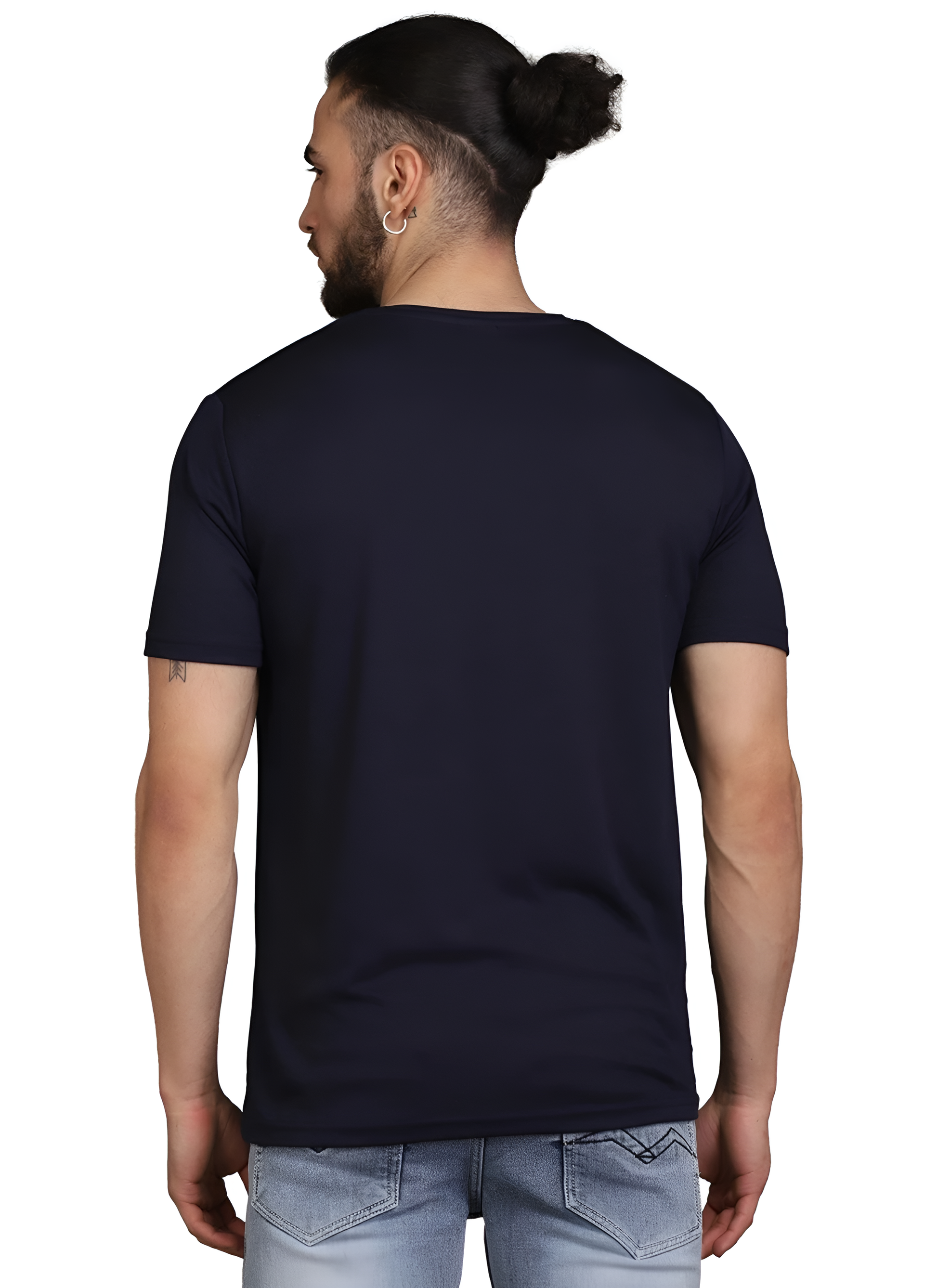 Men’s Solid Navy Blue Crew Neck T-Shirt – Slim Fit Comfort Wear