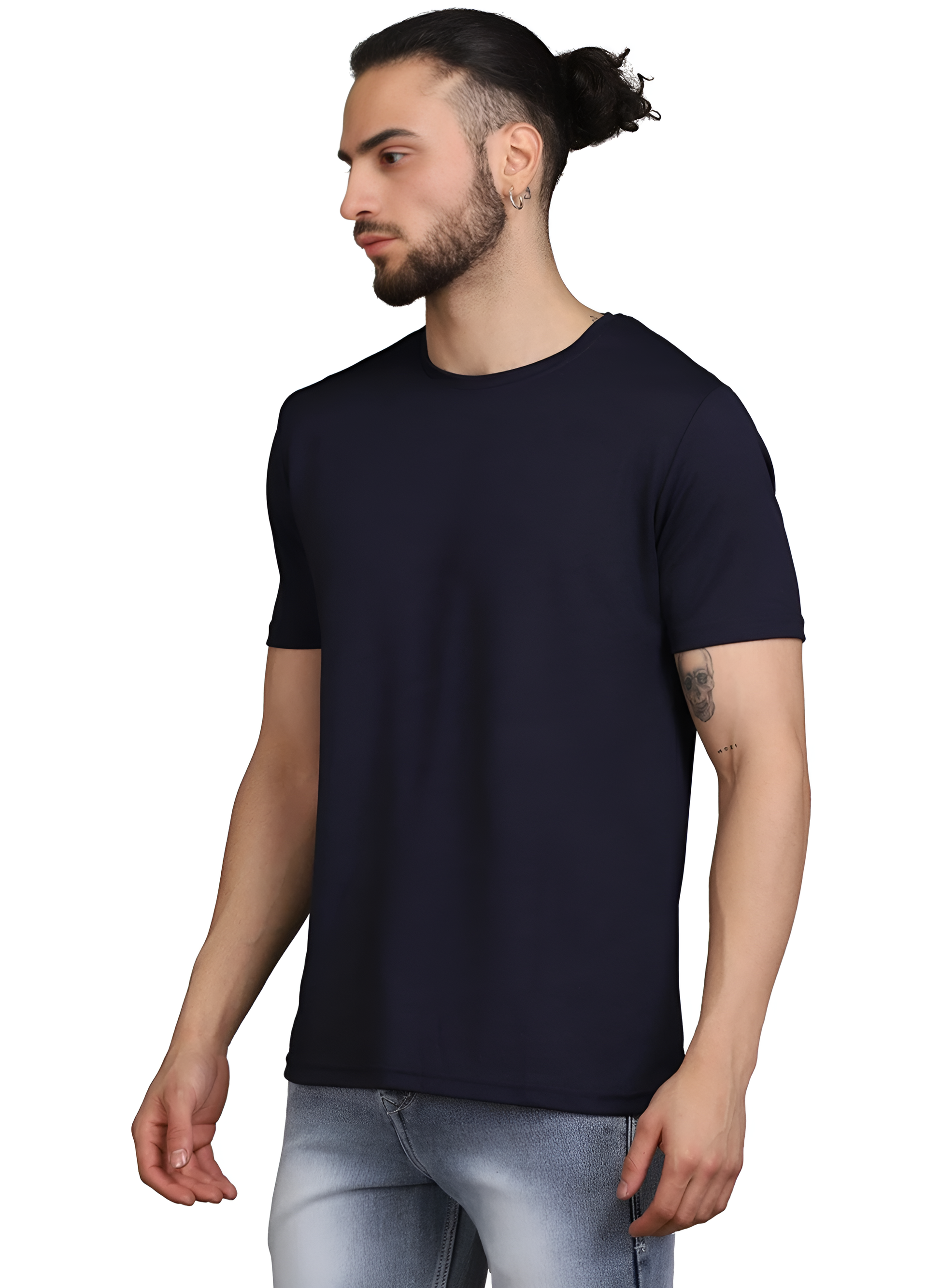Men’s Solid Navy Blue Crew Neck T-Shirt – Slim Fit Comfort Wear