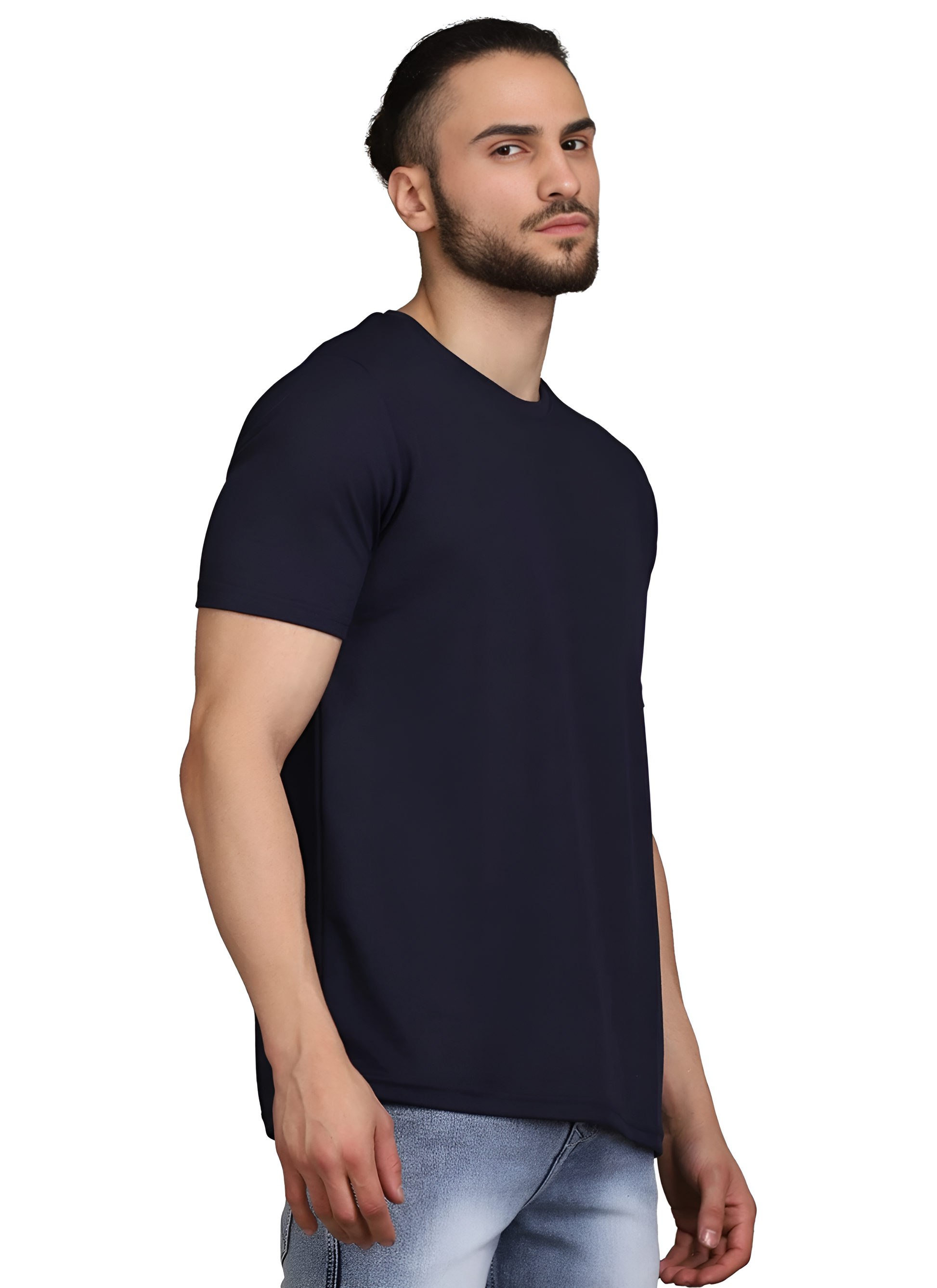 Men’s Solid Navy Blue Crew Neck T-Shirt – Slim Fit Comfort Wear