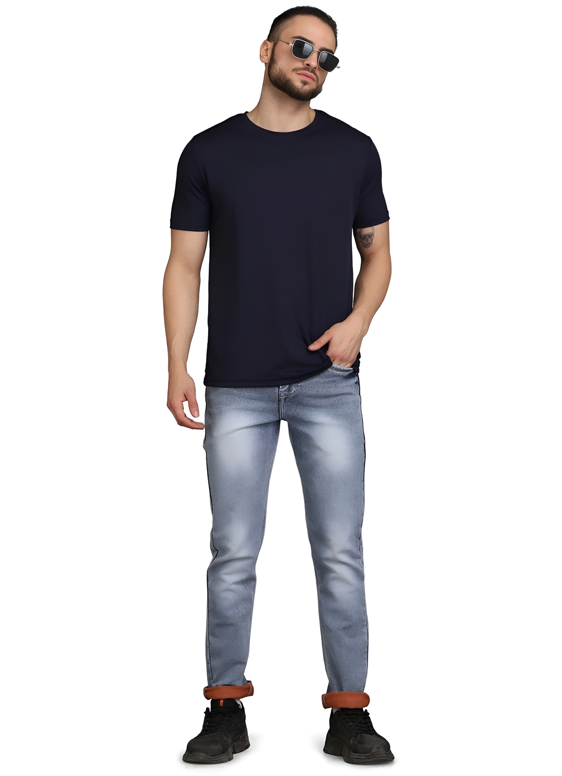 Men’s Solid Navy Blue Crew Neck T-Shirt – Slim Fit Comfort Wear
